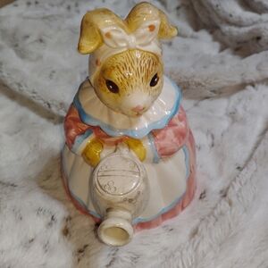 Vintage Heritage Ceramic Bunny Rabbit With Watering Can Teapot Mother